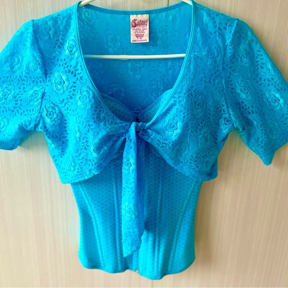 Bustier/Corset—Cerulean Blue Salomé Brand w Matching Lace Bolero (Orig Colombia) - Picture 3 of 9